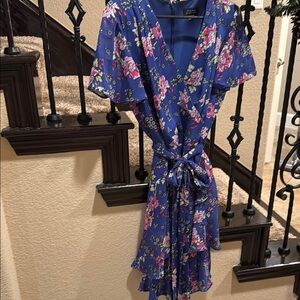 Lulus Blue Floral Wrap Dress